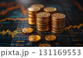 Golden coins stacked on financial chart, symbolizing investment growth and wealth management. image captures essence of financial planning and market trends 131169553