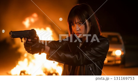 銃をかまえる女性 131169753