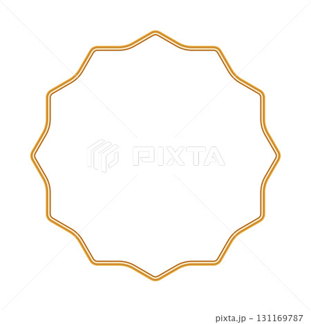 Golden shiny 3d vignette. Geometric luxury ornamental frame. Islamic, Indian decorative element, traditional Arabic border, morocco shapes. Vector illustration for certificates, stamps, labels, badges 131169787