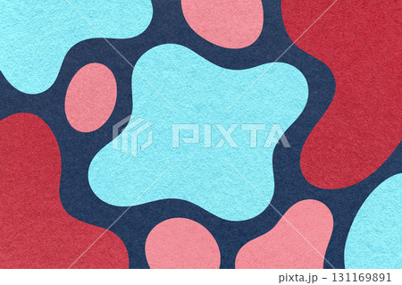Abstract red, pink, blue and navy background with amorphous shapes and spots, paper texture in flat organic design 131169891