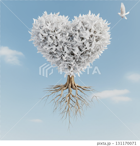 一棵形狀像心形和鴿子的樹 131170071