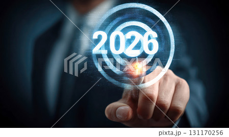 Glowing target with the year 2026, representing goal achievement, vision, and future aspirations in a professional context 131170256
