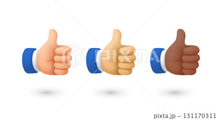 Vector 3d Thumbs Up Hand Icon Set. Like Gesture Symbol, Approval Sign, OK Positive Feedback, Social Media Reaction. Different Skin Tone Hands. Agreement and Support Vector Illustration, Isolated Vector 3d Thumbs Up Hand Icon Set. Like Gesture Symbol, Approval Sign, OK Positive Feedback, Social Media Reaction. Different Skin Tone Hands. Agreement and Support Vector Illustration, Isolated 131170311