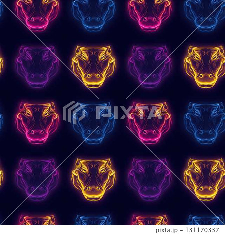 Seamless Neon Jungle Animal Pattern with Caiman Faces in Fluorescent Colors 131170337