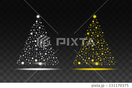 White And Gold Christmas Tree With Sparkling Lights And Star Top. White And Gold Christmas Tree With Sparkling Lights And Star Top. 131170375