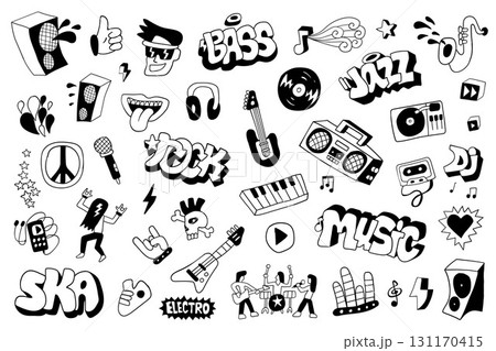 music style vector doodle set , isolated hand drawn design elements characters,objects and symbols music style vector doodle set , isolated hand drawn design elements characters,objects and symbols 131170415