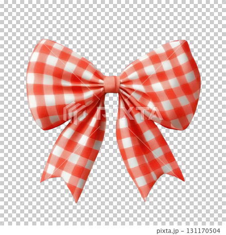 Gingham pattern bow in vibrant red and white colors suitable for various decorative purposes 131170504