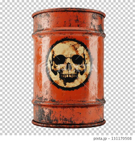 Rusty barrel with warning skull symbol isolated on white background 131170508