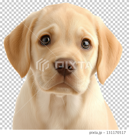 Cute yellow labrador puppy with big eyes looking curiously at the viewer 131170517