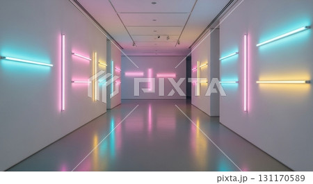 蛍光灯が彩るミニマルな現代アート空間 131170589
