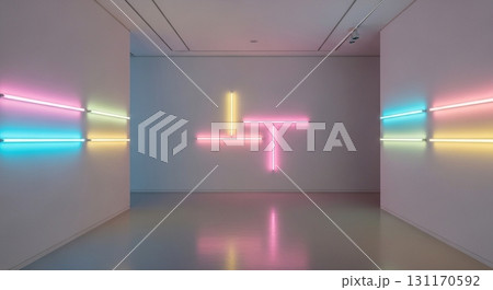 蛍光灯が彩るミニマルな現代アート空間 131170592