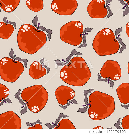 Seamless pattern with apple on color background. Natural delicious fresh ripe tasty fruit. Vector illustration for print, fabric, textile, banner, design. Stylized apples with leaves. Food concept Seamless pattern with apple on color background. Natural delicious fresh ripe tasty fruit. Vector illustration for print, fabric, textile, banner, design. Stylized apples with leaves. Food concept 131170593