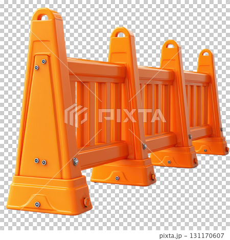 Plastic traffic barriers line a construction zone for safety and organization in urban settings 131170607