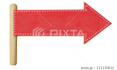 Pointer sign with a red arrow indicating direction for navigation or guidance 131170612