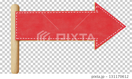 Pointer sign with a red arrow indicating direction for navigation or guidance 131170612