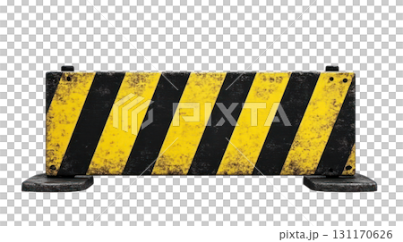 Traffic barrier with yellow and black stripes for construction zone safety measures 131170626