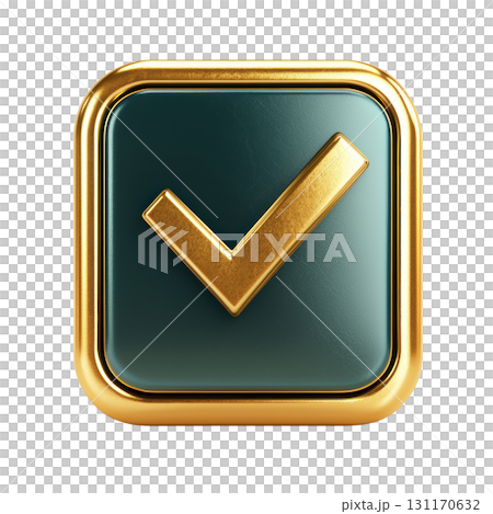 Gold checkmark symbol on dark green isolated background for approval and confirmation purposes Gold checkmark symbol on dark green isolated background for approval and confirmation purposes 131170632