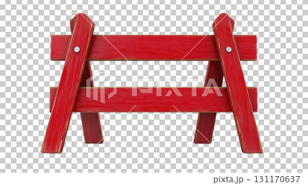 Vibrant red wooden barrier designed for directing foot traffic or marking off areas in various settings 131170637