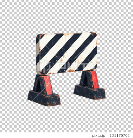 Traffic barrier with black and white stripes stands isolated against a plain background for safety and caution Traffic barrier with black and white stripes stands isolated against a plain background for safety and caution 131170703