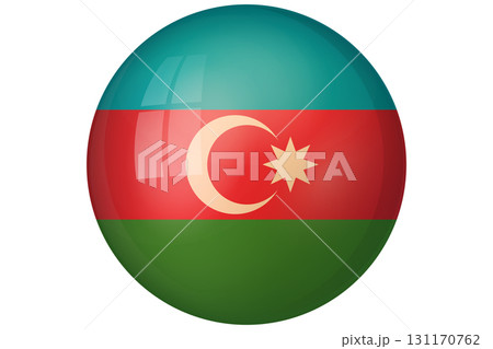 Flag of Azerbaijan. Azerbaijani national symbol in official colors. Template icon. Abstract vector background. Round glass light ball, 3D big bubble, sphere. 131170762