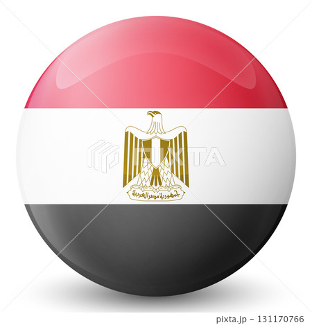 Glass light ball with flag of Egypt. Round sphere, template icon. National symbol. Glossy realistic ball, 3D abstract vector illustration highlighted on a white background. Big bubble 131170766