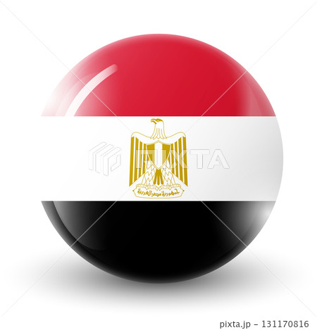 Glass light ball with flag of Egypt. Round sphere, template icon. National symbol. Glossy realistic ball, 3D abstract vector illustration highlighted on a white background. Big bubble 131170816