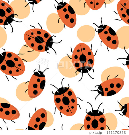 Fashion animal seamless pattern with colorful ladybird on white background. Cute holiday illustration with ladybags for baby. Design for invitation, poster, card, fabric, textile Fashion animal seamless pattern with colorful ladybird on white background. Cute holiday illustration with ladybags for baby. Design for invitation, poster, card, fabric, textile 131170838