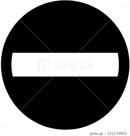 No entry symbol displayed on a solid black circular background to indicate restricted access 131170953