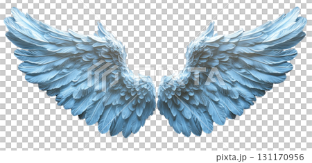 Majestic blue angel wings isolated on a white background for creative design and artistic projects Majestic blue angel wings isolated on a white background for creative design and artistic projects 131170956