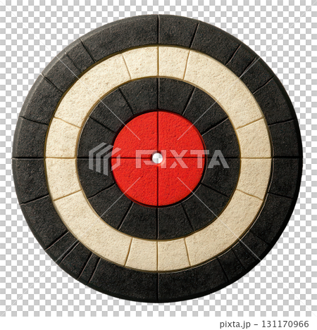 Target board with concentric circles in red, black, and cream colors for precision throwing activities Target board with concentric circles in red, black, and cream colors for precision throwing activities 131170966