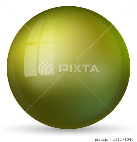 Glass green ball or precious pearl. Glossy realistic ball, 3D abstract vector illustration highlighted on a white background. Big metal bubble with shadow 131171043