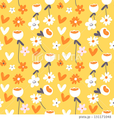 Seamless floral pattern based on traditional folk art ornaments. Colorful flowers on color background. Scandinavian style. Sweden nordic style. Vector illustration. Simple minimalistic pattern Seamless floral pattern based on traditional folk art ornaments. Colorful flowers on color background. Scandinavian style. Sweden nordic style. Vector illustration. Simple minimalistic pattern 131171048