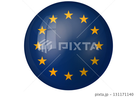 Flag of European Union. EU national symbol in official colors. Template icon. Abstract vector background. Round glass light ball, 3D big bubble, sphere 131171140