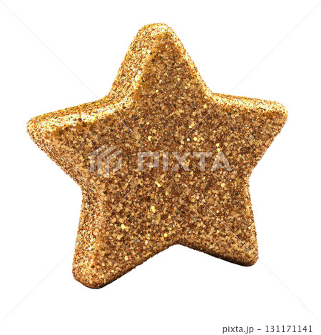 Shining gold star decoration sparkles brightly against a white background 131171141