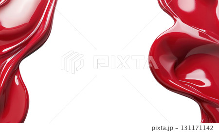 Vibrant red liquid flowing gracefully against a white background creating a striking visual contrast 131171142
