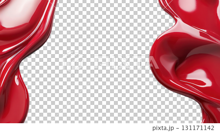 Vibrant red liquid flowing gracefully against a white background creating a striking visual contrast 131171142