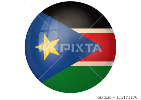 Flag of South Sudan. Sudanese national symbol in official colors. Template icon. Abstract vector background. Round glass light ball, 3D big bubble, sphere 131171170