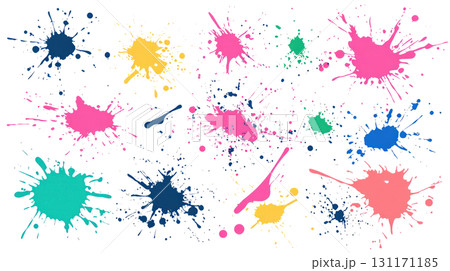 Colorful paint splatters isolated on white background for creative design projects or artistic expressions 131171185