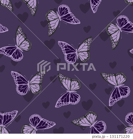Seamless pattern with funny colorful Butterflies, flowers. Color flat vector illustration for invitation, poster, card, textile, fabric. Butterfly graphic design print. Trendy animal motif wallpaper 131171220