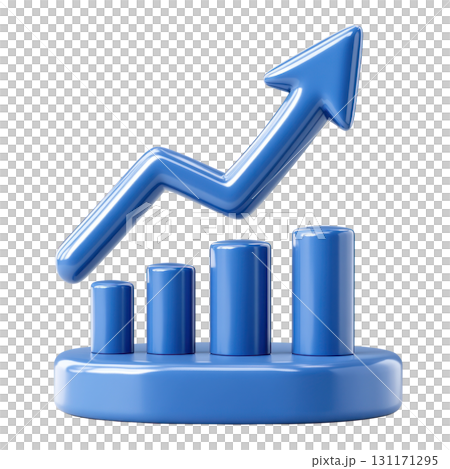 Blue 3D graph element showing increasing trend with bars for data visualization and analysis 131171295