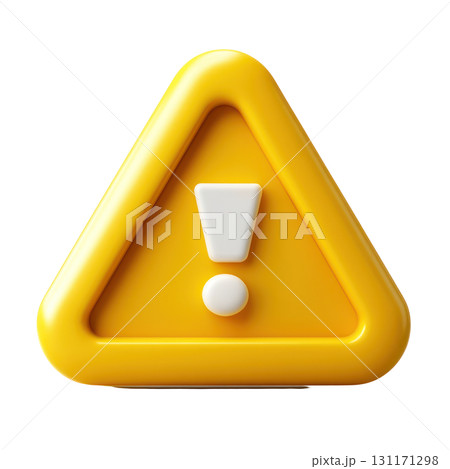 Yellow triangular warning sign with exclamation mark isolated on white background 131171298