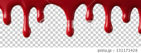 Dripping red paint isolated on a white background for creative design and artistic projects 131171428