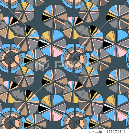 Seamless pattern with geometric aboriginal ornament. Ethnic tribal rounded color background. Afican, australian motiph. Dots painting. Vector illustration, template design for cloth, card, fabric 131171541