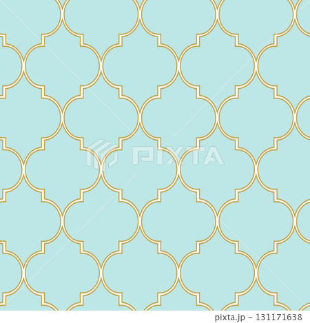 Arabic arabesque seamless pattern with colorful elements. Geometric background. Design greeting card for Ramadan Kareem, Islamic ornamental colorful detail of mosaic. Vector illustration 131171638