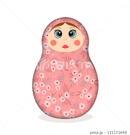 Russian Matryoshka. Traditional Russian folklore dolls with big eyes and lips. Babushka doll with hohloma, traditional painted floral pattern. Hand drawn vector illustration Russian Matryoshka. Traditional Russian folklore dolls with big eyes and lips. Babushka doll with hohloma, traditional painted floral pattern. Hand drawn vector illustration 131171649