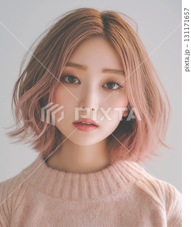 ピンクブラウンに染めた女性・ヘアカラー・ヘアサロン 131171657