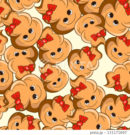 Seamless pattern with kawaii poop on white background. Cartoon poo, feces icons. Shit patterns, evil turd. Vector illustration for invitation, poster, card, fabric, textile. Doodle style 131171697
