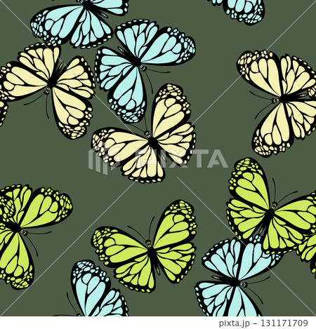 Seamless pattern with funny colorful Butterflies, flowers. Color flat vector illustration for invitation, poster, card, textile, fabric. Butterfly graphic design print. Trendy animal motif wallpaper Seamless pattern with funny colorful Butterflies, flowers. Color flat vector illustration for invitation, poster, card, textile, fabric. Butterfly graphic design print. Trendy animal motif wallpaper 131171709