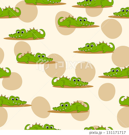 Animal seamless pattern with cartoon crocodiles on color background. Cute holiday illustration with crocodile for baby. Design for invitation, poster, card, fabric, textile, wrapper Animal seamless pattern with cartoon crocodiles on color background. Cute holiday illustration with crocodile for baby. Design for invitation, poster, card, fabric, textile, wrapper 131171717