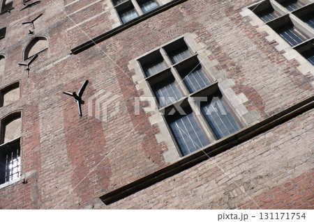 old red brick tenement house in the old town of Gdansk Poland 131171754